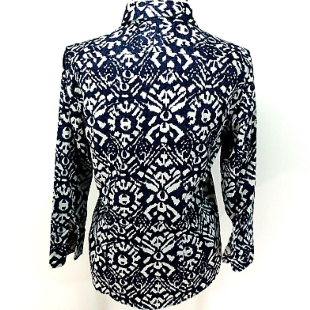 Lauren Ralph Lauren No-Iron Button Down Blouse Blue Ikat Print Sz XXS - Picture 7 of 13